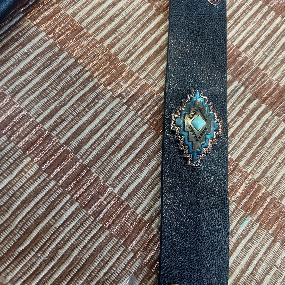 Leather wrist band, copper Larimer, and turquoise
